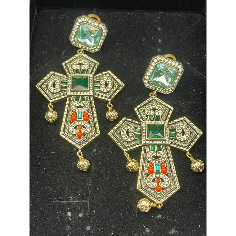 Heidi Daus Renaissance Cross Pierced Earrings Omega Back Swarovski Crystal